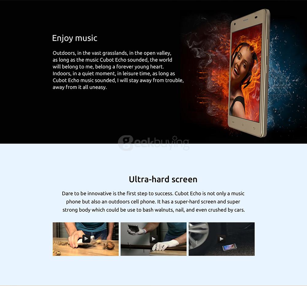 [HK Stock]CUBOT ECHO 5.0 Inch HD 2GB RAM 16GB ROM 13.0MP Cam MT6580 Quad Core 1.3GHz 3G Android 6.0 Smartphone Music Sound System - Black