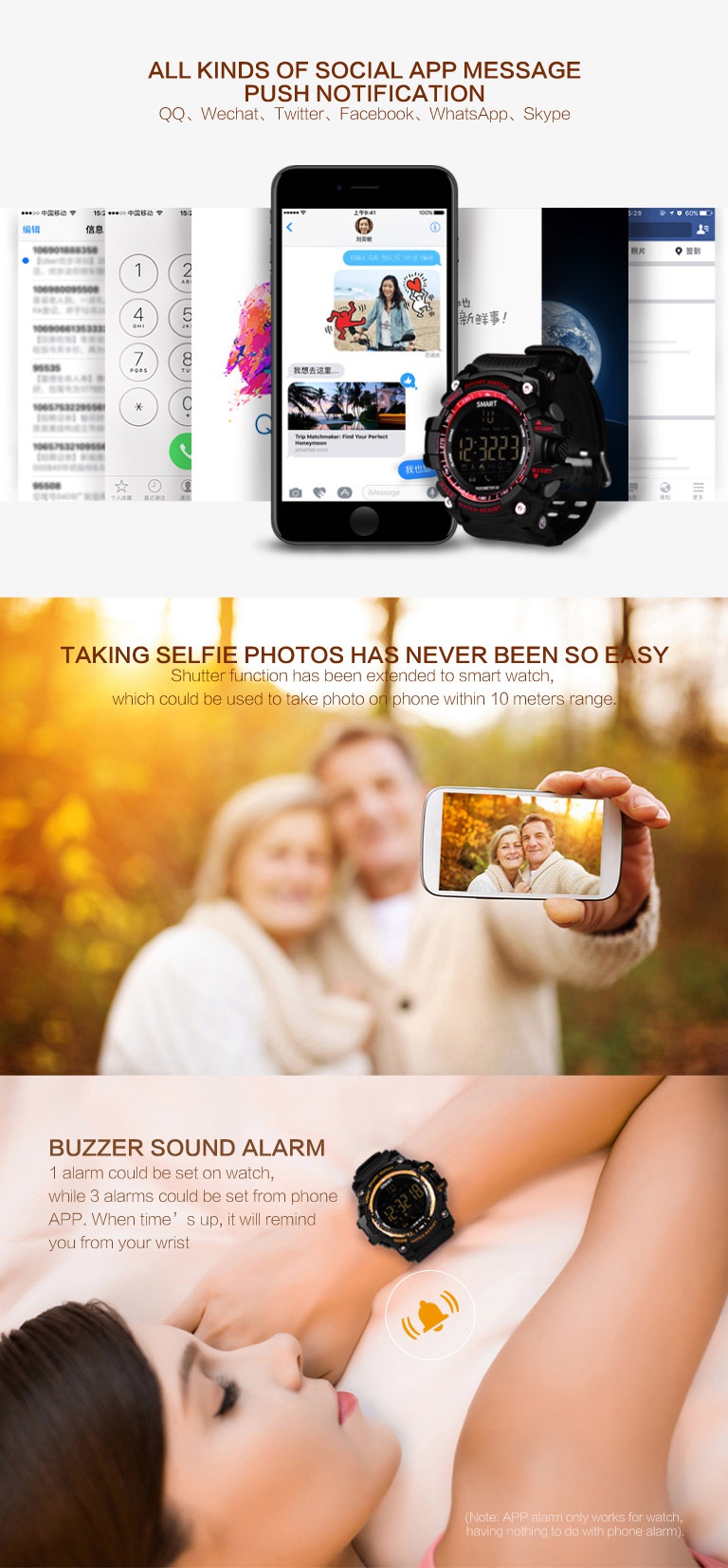 AIWATCH Xwatch 5ATM Waterproof Smart Watch Bluetooth4.0 Call SMS Reminder Compatible with iOS/Android - Gold