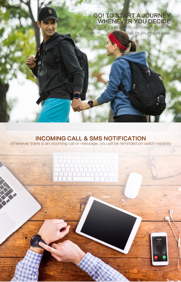 AIWATCH Xwatch 5ATM Waterproof Smart Watch Bluetooth4.0 Call SMS Reminder Compatible with iOS/Android - Gold