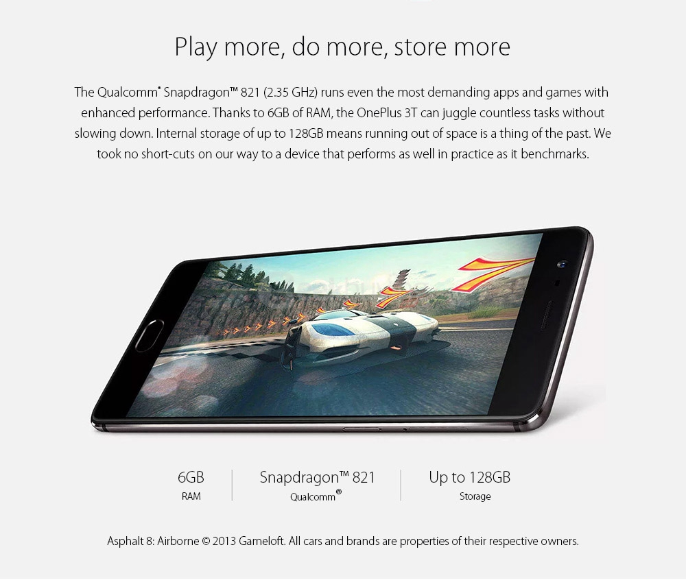 [EU Version]ONEPLUS 3T(A3003)5.5inch AMOLED FHD Oxygen OS Smartphone Qualcomm Snapdragon 821 2.35GHz Quad Core 6GB 64GB 16.0MP+16.0MP Dash Charge Touch ID NFC Type-C - Soft Gol