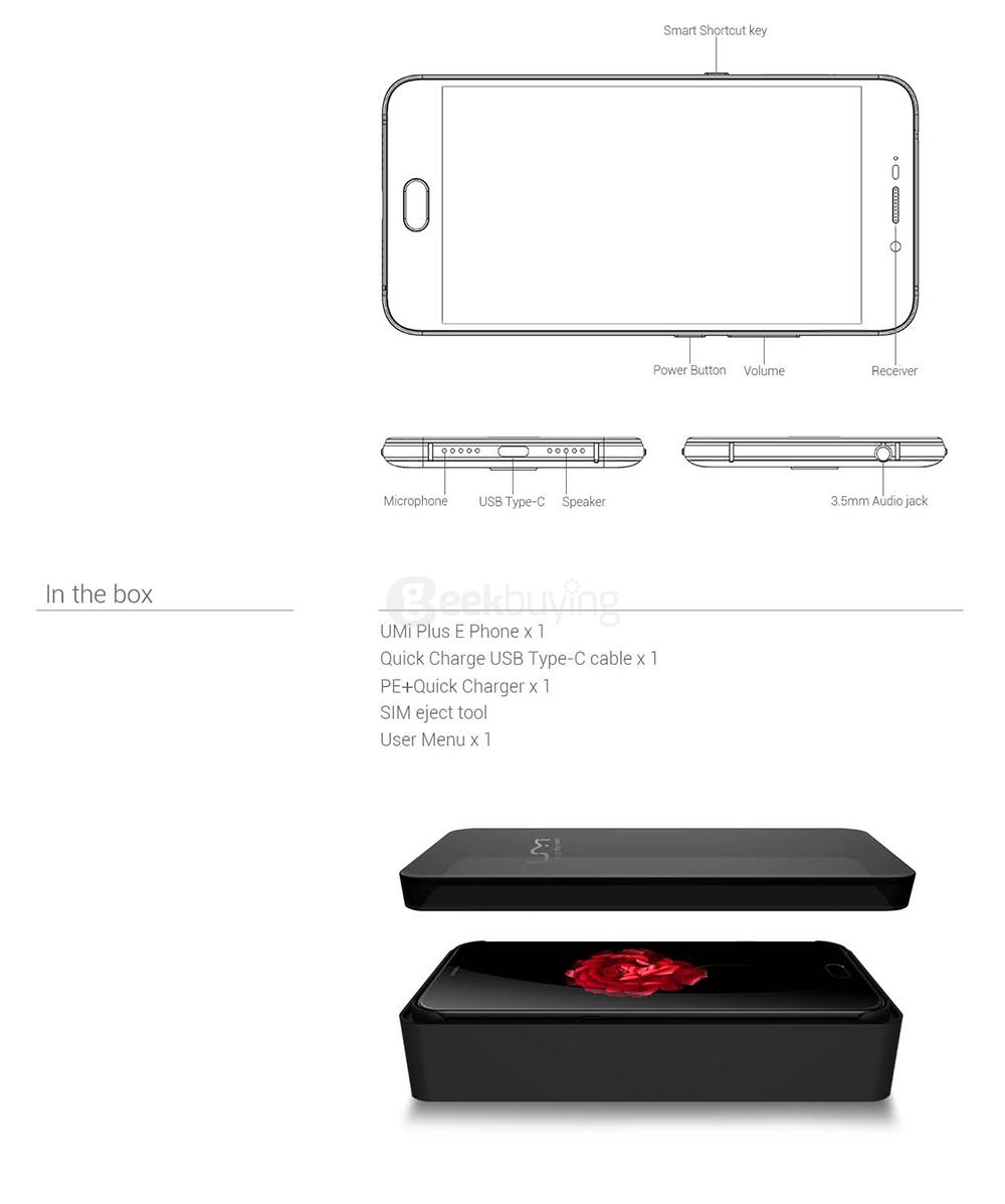 [HK Stock]UMI PLUS E 5.5 Inch FHD 6GB RAM 64GB ROM 64-Bit Helio P20 MT6757 2.3GHz 13.0MP Cam Android 6.0 Smartphone Touch ID -Black