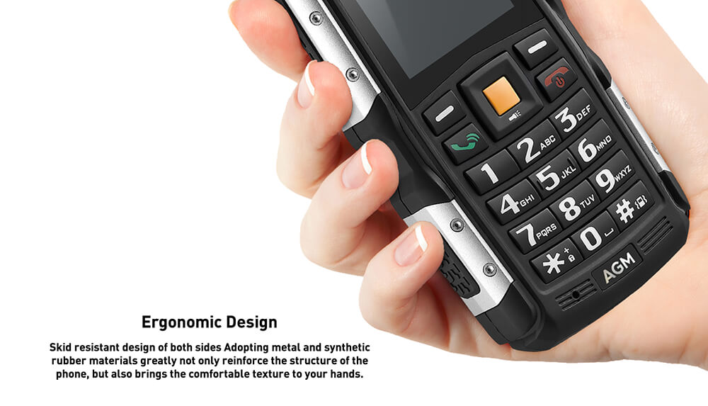 [HKStock] AGM M1 2.0 Inch Rugged Phone IP68 Waterproof Shockproof Dustproof 2570mAh Long Standby Speaker Flash LED Light GPS - Black