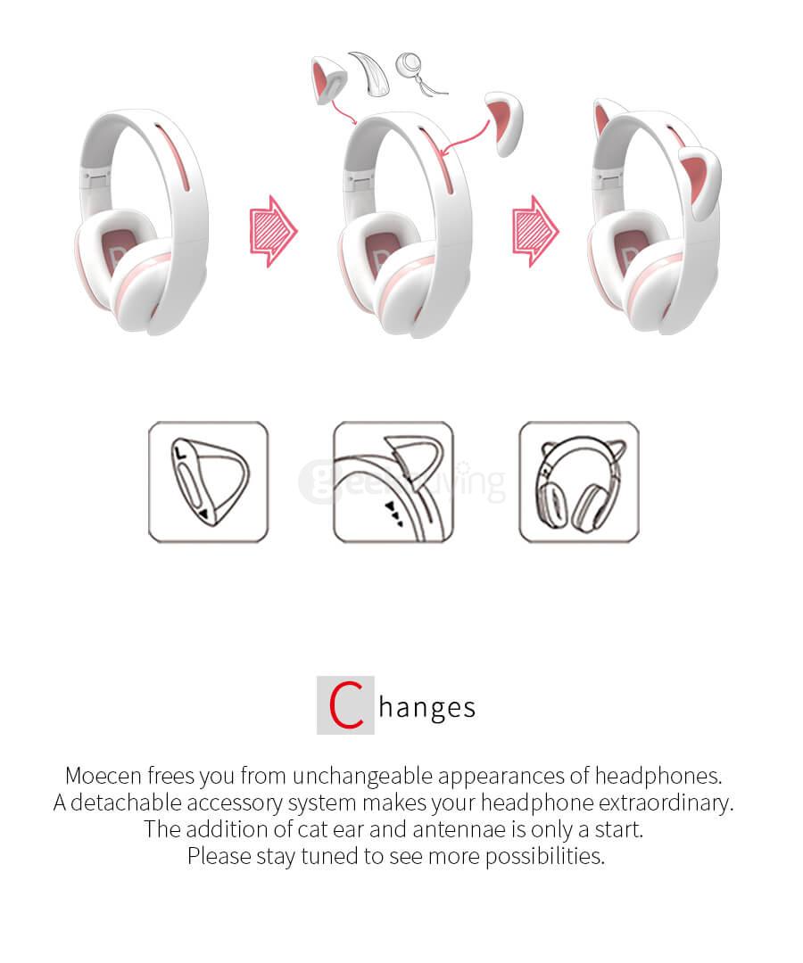 Censi Wired Cat Ear Headphones Over Ear Wired Noise Canceling Headphones for Smartphone PC - White