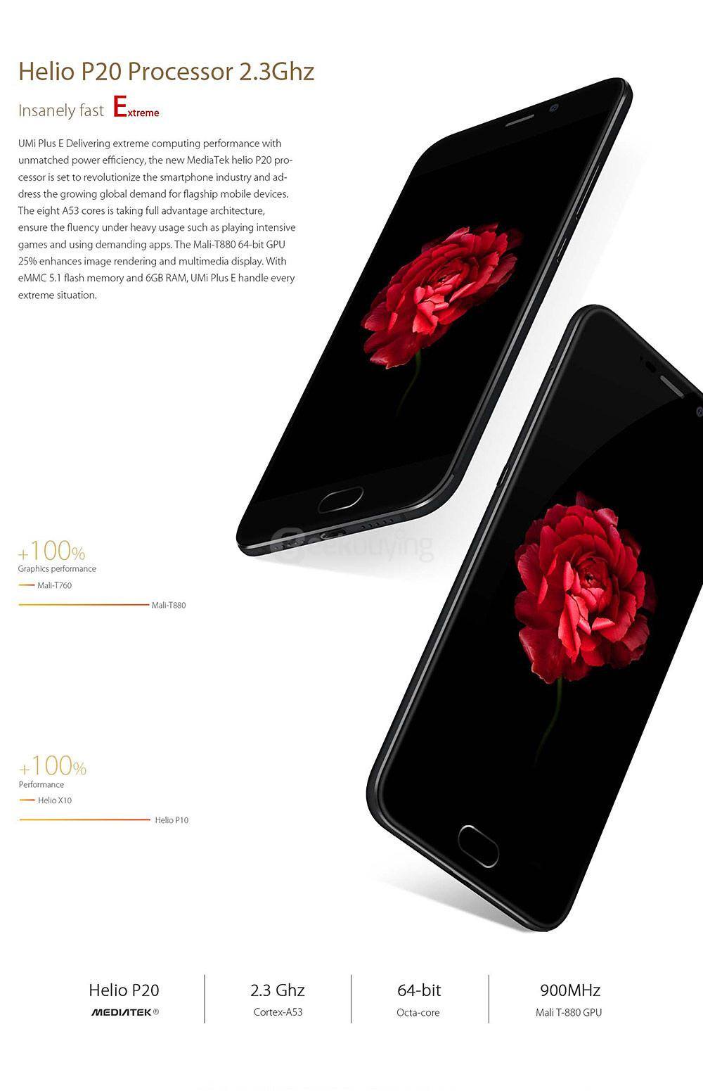 [HK Stock]UMI PLUS E 5.5 Inch FHD 6GB RAM 64GB ROM 64-Bit Helio P20 MT6757 2.3GHz 13.0MP Cam Android 6.0 Smartphone Touch ID -Black