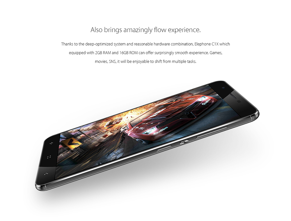 [HK Stock] Elephone C1X 5.5 Inch HD 2.5D Screen Smartphone Android 6.0 MT6737 64-Bit Quad Core 4G LTE 2GB RAM 16GB ROM 13.0MP Touch ID - Dark Gray