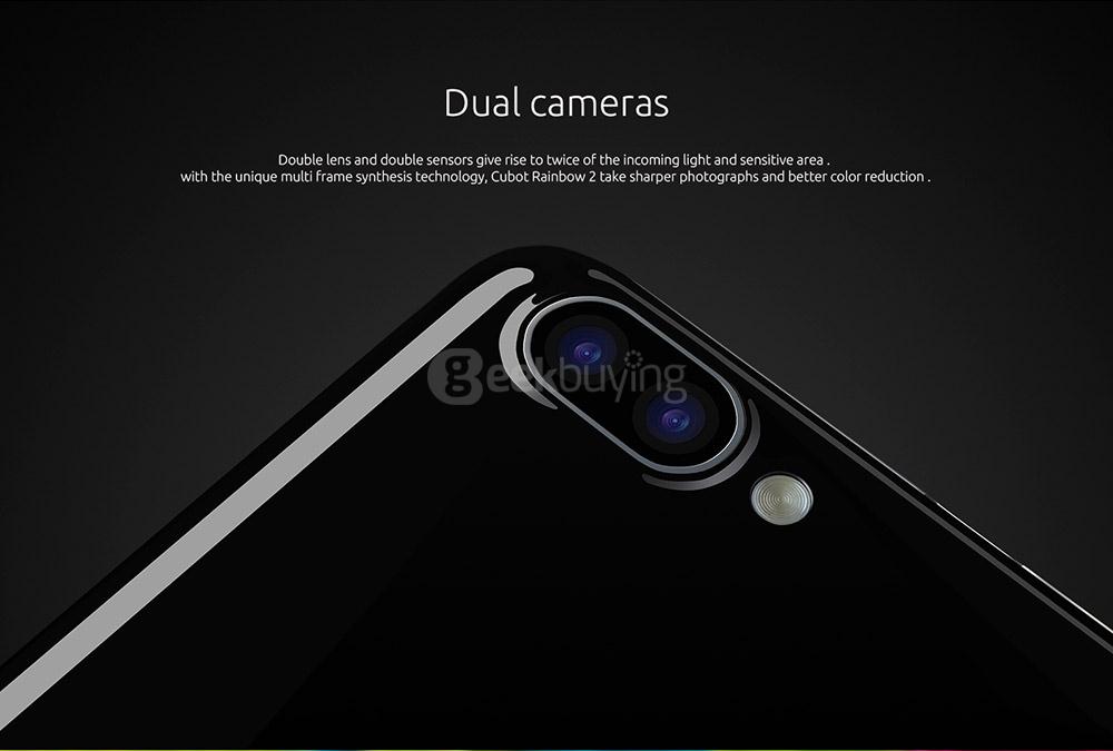 [HK Stock]CUBOT RAINBOW2 5.0 Inch HD Screen MT6580A Quad Core 1.3GHz 1GB RAM 16GB ROM Android 7.0 Smartphone 2.5D Curved Display Rear Dual Cameras - Black