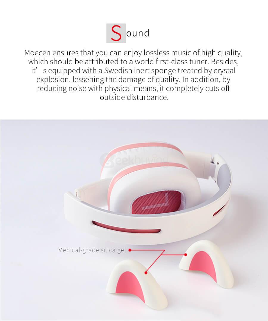 Censi Wired Cat Ear Headphones Over Ear Wired Noise Canceling Headphones for Smartphone PC - White