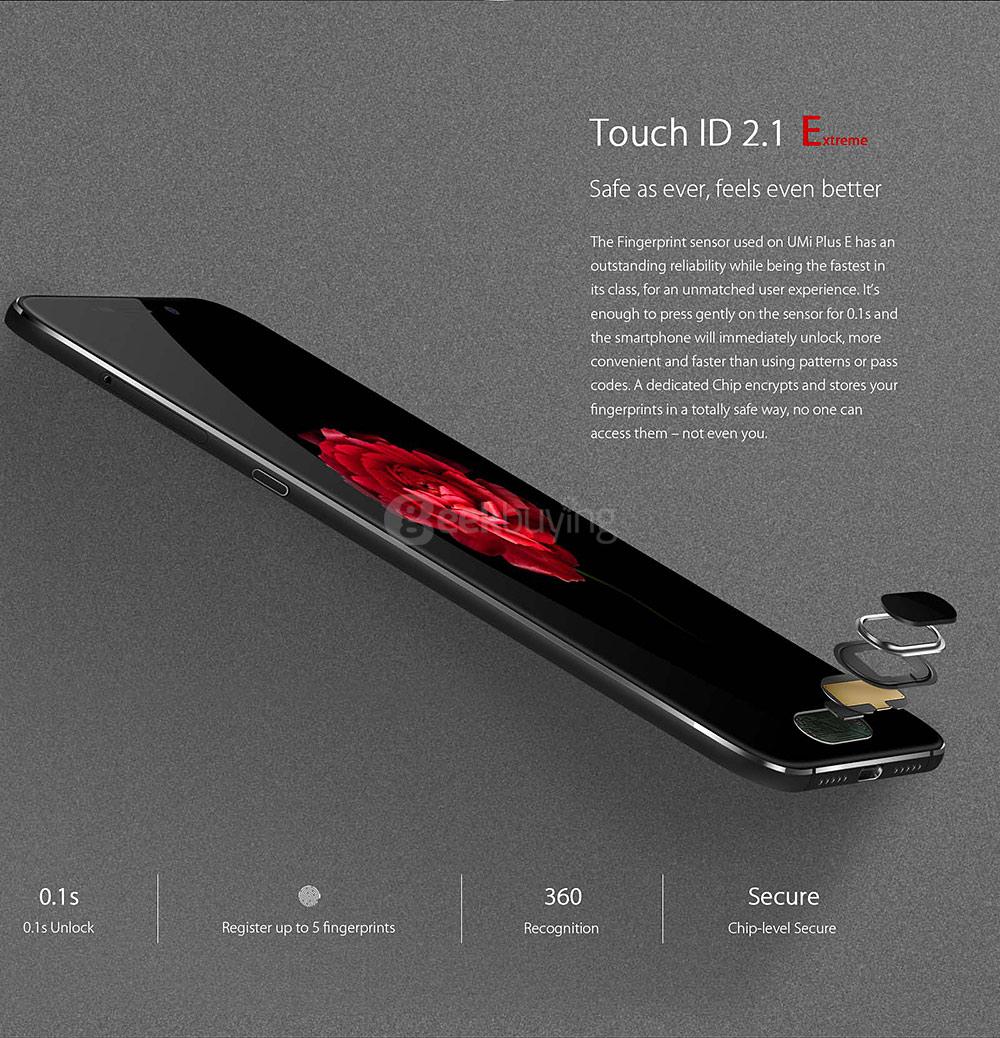 [HK Stock]UMI PLUS E 5.5 Inch FHD 6GB RAM 64GB ROM 64-Bit Helio P20 MT6757 2.3GHz 13.0MP Cam Android 6.0 Smartphone Touch ID -Black