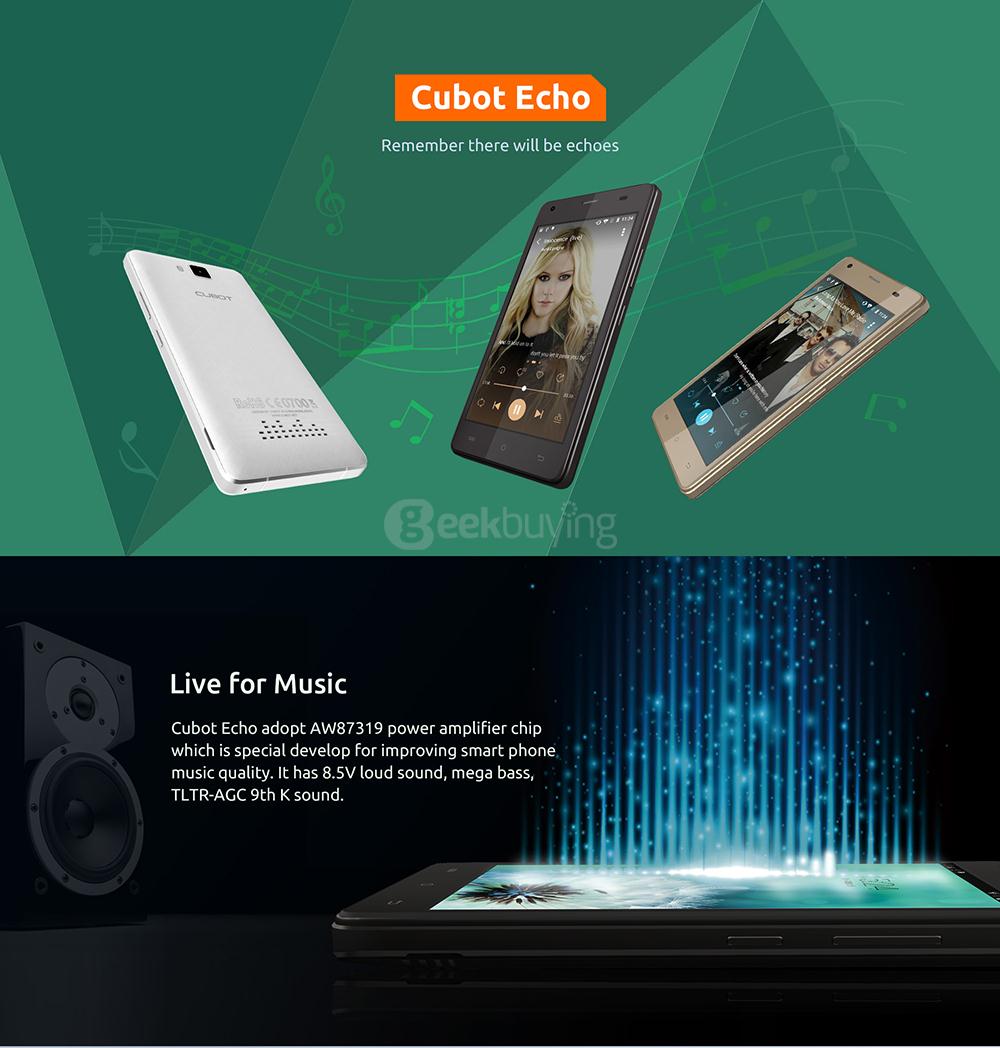 [HK Stock]CUBOT ECHO 5.0 Inch HD 2GB RAM 16GB ROM 13.0MP Cam MT6580 Quad Core 1.3GHz 3G Android 6.0 Smartphone Music Sound System - Black