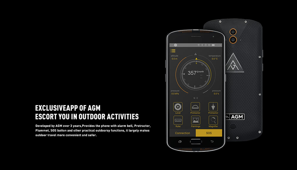 [HK Stock] AGM X1 5.5 Inch Rugged Phone IP68 Waterproof Android 5.1 Qualcomm MSM8952 Octa Core 4G LTE 4GB 64GB 13.0MP Dual Rear Cameras 5400mAh Battery Touch ID NFC - Black