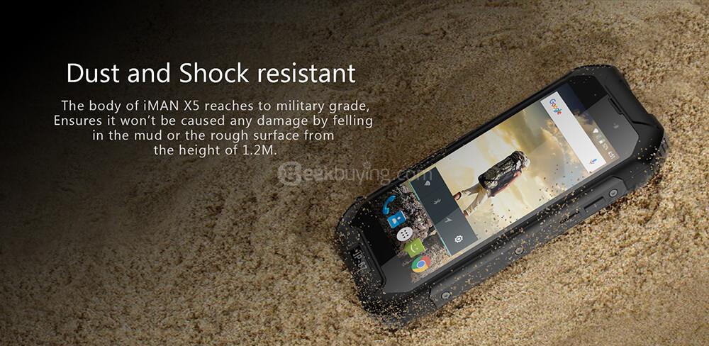 IMAN X5 IP67 Waterproof 4.5 Inch 8GB ROM 5.0MP Cam MT6580 Quad Core 1.3GHz Android 5.1 Rugged Smartphone 3000mAh- Black