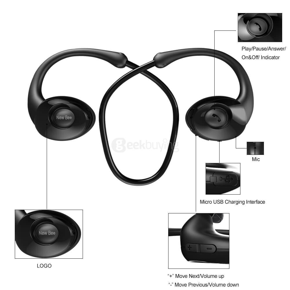 New Bee NB-7 Bluetooth 4.1 Stereo Earbuds Earphone Heaset with Built-in Microphone - Green