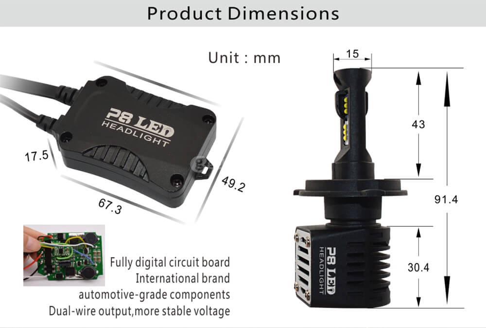 P8 Philips Chips 40W 4000lm LED Car Headlight H4 6000K LED Car Headbulb Conversion Kit - Black