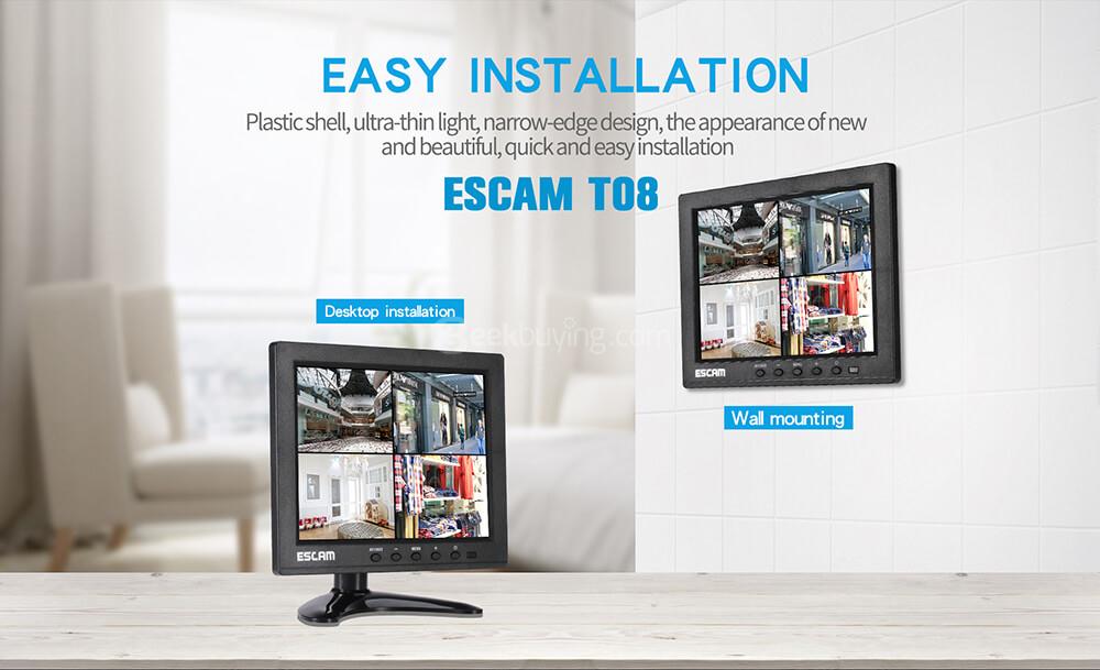 ESCAM T08 8 Inch TFT LCD 1024x768 Monitor with VGA HDMI AV BNC USB for PC CCTV Security Camera