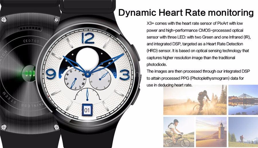 Makibes X3 Plus 3G Smartwatch Phone Android 5.1  MTK6580 Quad Core 1GB RAM 8GB ROM Heart Rate Compatible with iOS Android - Black