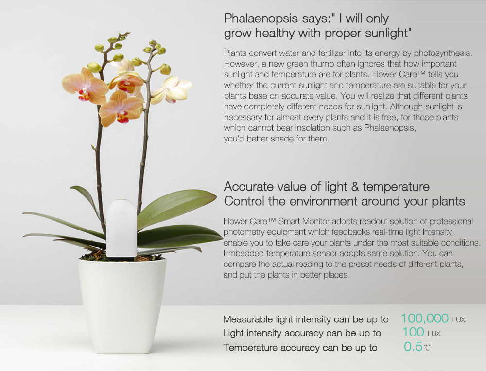 Original Xiaomi Mi Plants Monitor Flower Plants Tester Mi Plants Sensor with Bluetooth Connection - White