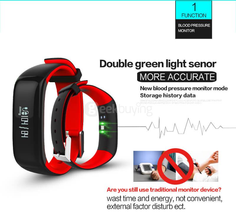 P1 Bluetooth Smartband Pedometer Blood Pressure Heart Rate Monitor Call Reminder Compatible with Android/IOS - Red