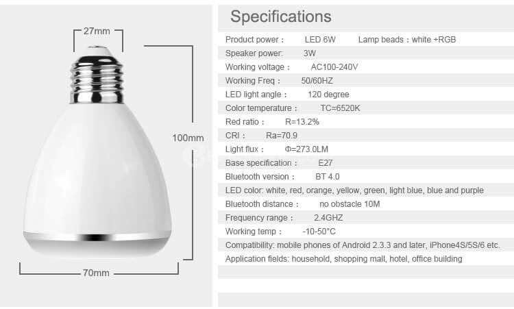 BL08A Intelligent LED Bulb with Bluetooth Audio -White