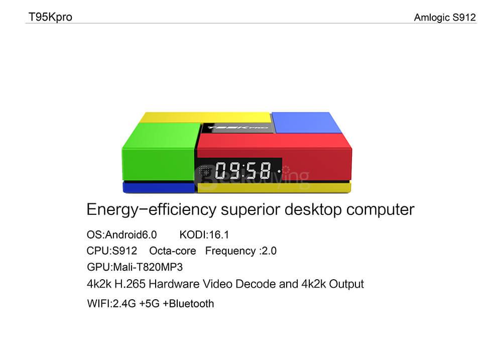 T95K Pro Amlogic S912 Android 6.0 2G/16G TV BOX 802.11ac WIFI Gigabit LAN Bluetooth KODI LED Display