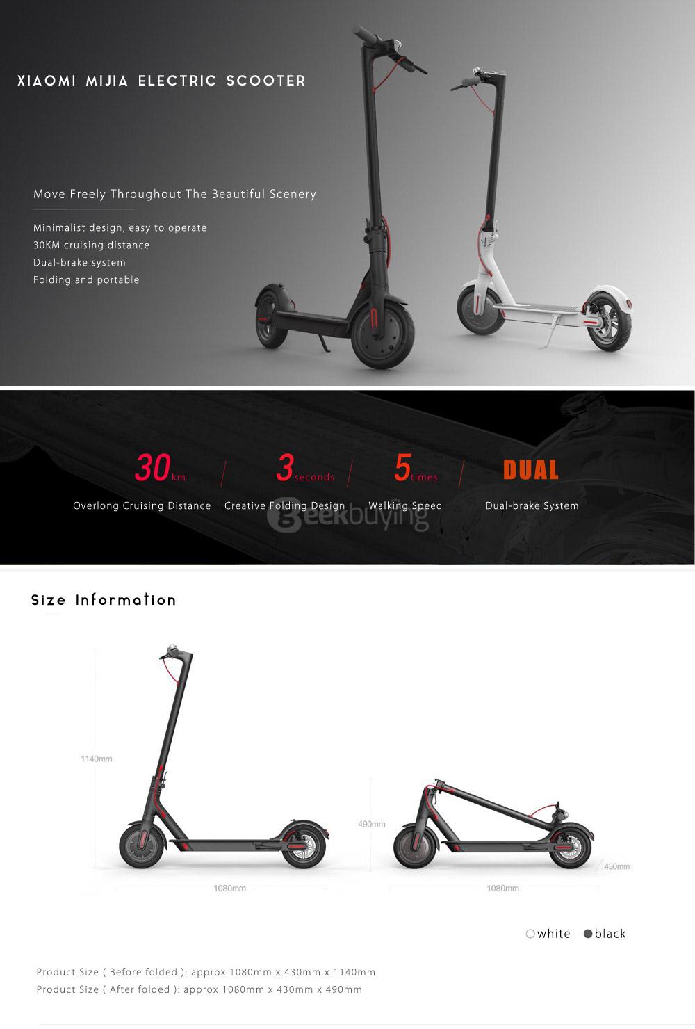 Original Xiaomi M365 Folding Electric Scooter IP54 Intelligent BMS Dual Braking System Aluminum Alloy Body Two Wheels Electric Scooter - Black