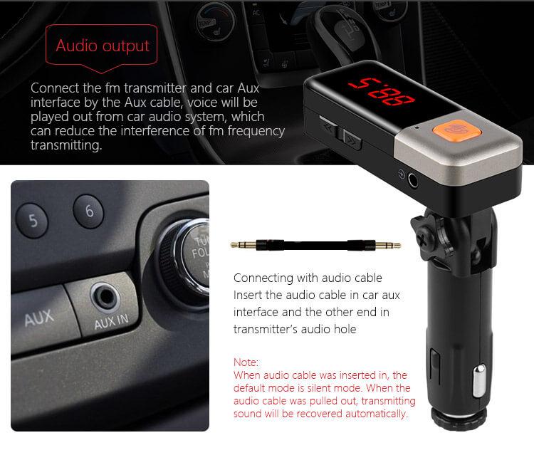 BC11 Dual USB Car Charger Wireless Bluetooth Connection MP3 Player Voltage Detection LED Display - Black + Silver