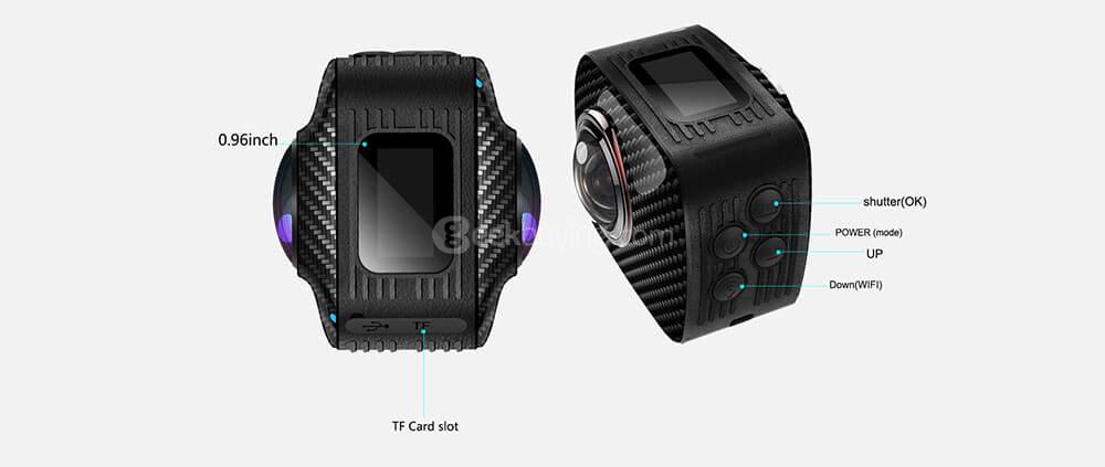 Magicsee P3 360 Degree Panoramic Dual Lens Action Camera 30M Waterproof 16MP FHD VR Camera - Black