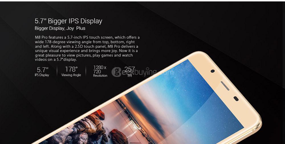 [HK Stock]LEAGOO M8 PRO 5.7 Inch HD 2.5D Corning Gorilla Glass 4 Screen 2GB RAM 16GB ROM MT6737 Quad Core 1.3GHz Android 6.0 4G Smartphone 13.0MP + 5.0MP Dual Rear Cam HIFI Touch ID 3500mAh - Gold