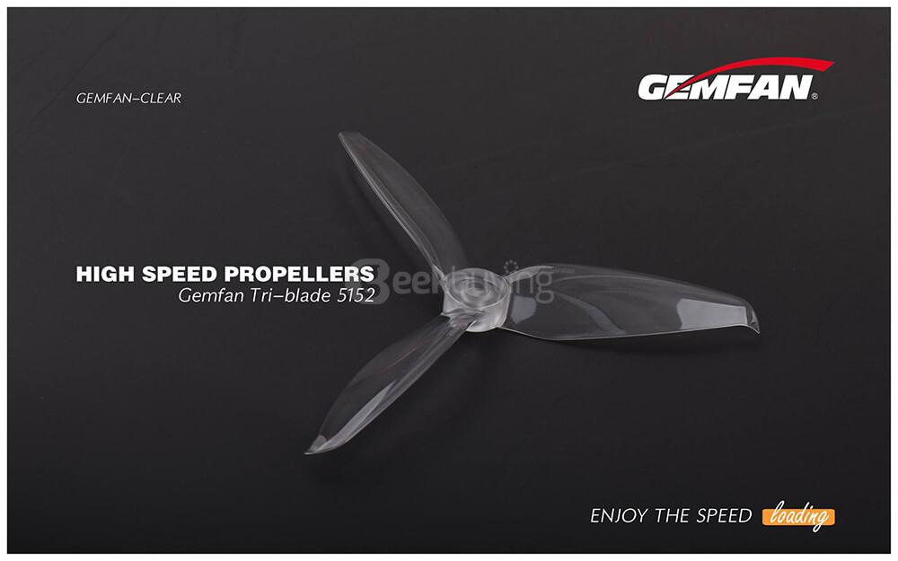 Gemfan 5152 5.1 X 5.2 3-Blade Propeller 5.0mm Mounting Hole for Racing Quadcopter (2CW & 2CCW) - Transparent