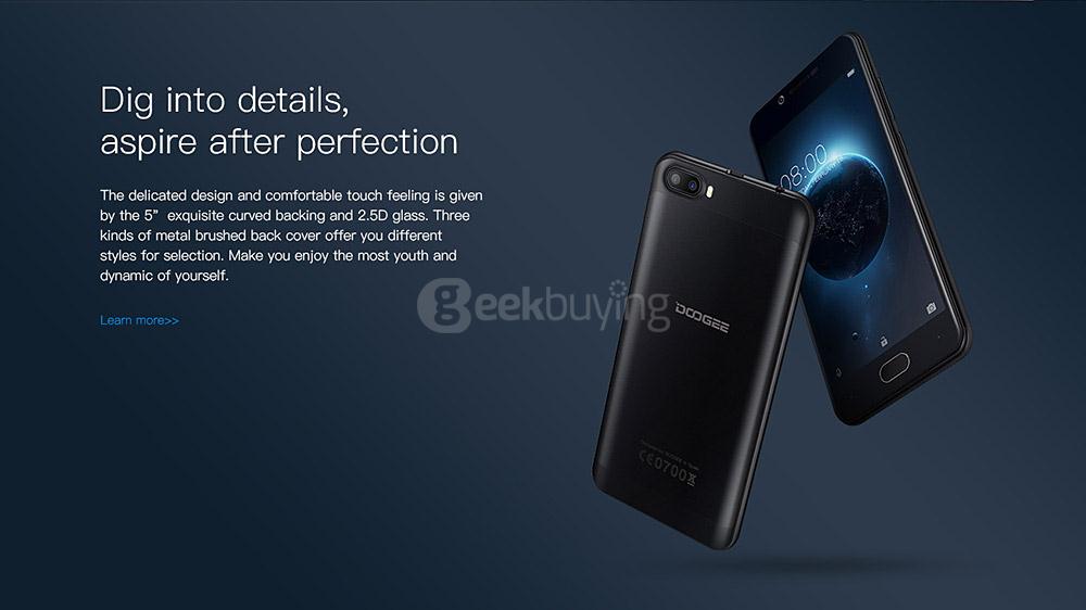 [HK Stock]DOOGEE Shoot 2 5.0 Inch 2GB RAM 16GB ROM 5.0MP Dual Rear Camera MT6580A Quad Core 1.3GHz Android 7.0 Smartphone 3360mAh Battery - Black