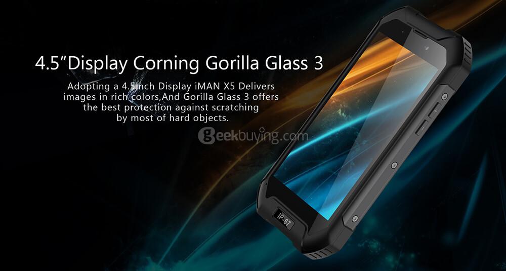IMAN X5 IP67 Waterproof 4.5 Inch 8GB ROM 5.0MP Cam MT6580 Quad Core 1.3GHz Android 5.1 Rugged Smartphone 3000mAh- Black