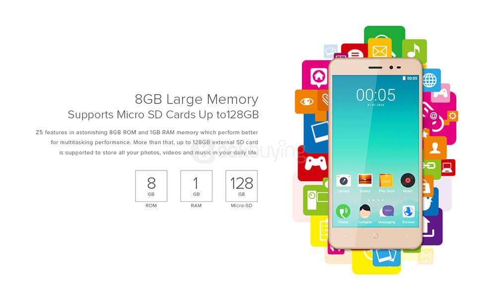 [HK Stock]LEAGOO Z5C 5.0 Inch 8GB ROM 5.0MP Cam SC7731C Quad Core 1.3GHz Android 6.0 Smartphone Smart Wake - Gold