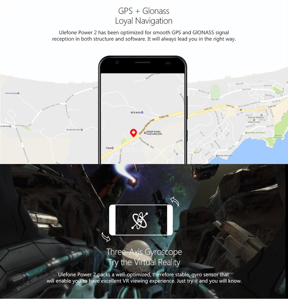 [HK Stock]Ulefone Power 2 5.5 Inch FHD Screen 4GB RAM 64GB ROM 13MP Cam MT6750T Octa Core 4G LTE Android 7.0 Smartphone Touch ID 6050mah Big Battery VoLTE - Gray