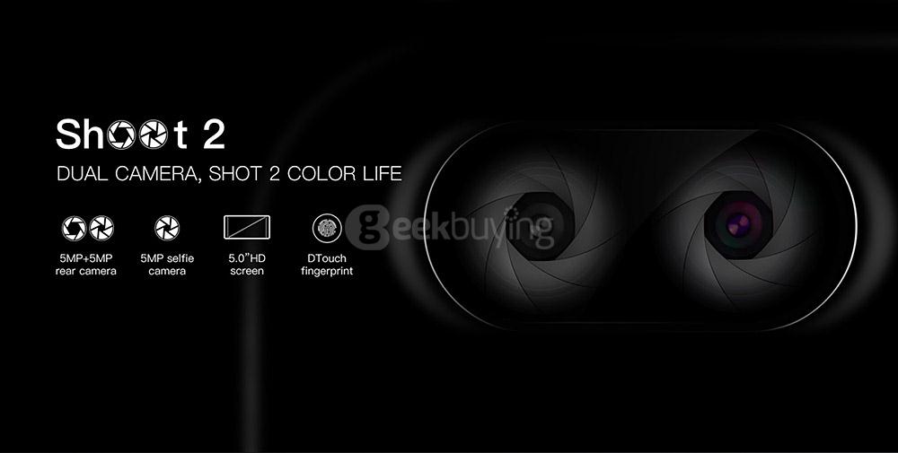 [HK Stock]DOOGEE Shoot 2 5.0 Inch 2GB RAM 16GB ROM 5.0MP Dual Rear Camera MT6580A Quad Core 1.3GHz Android 7.0 Smartphone 3360mAh Battery - Gold