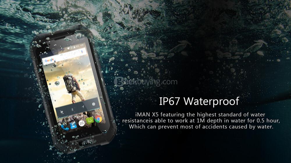 IMAN X5 IP67 Waterproof 4.5 Inch 8GB ROM 5.0MP Cam MT6580 Quad Core 1.3GHz Android 5.1 Rugged Smartphone 3000mAh- Black