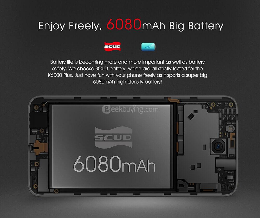 [HK Stock]OUKITEL K6000 PLUS 5.5 Inch FHD 2.5D Asahi Glass Screen 4GB RAM 64GB ROM 16MP Cam MT6750T Octa Core 4G LTE Android 7.0 Smartphone Touch ID 6080mAh Big Battery HiFi  - Gray