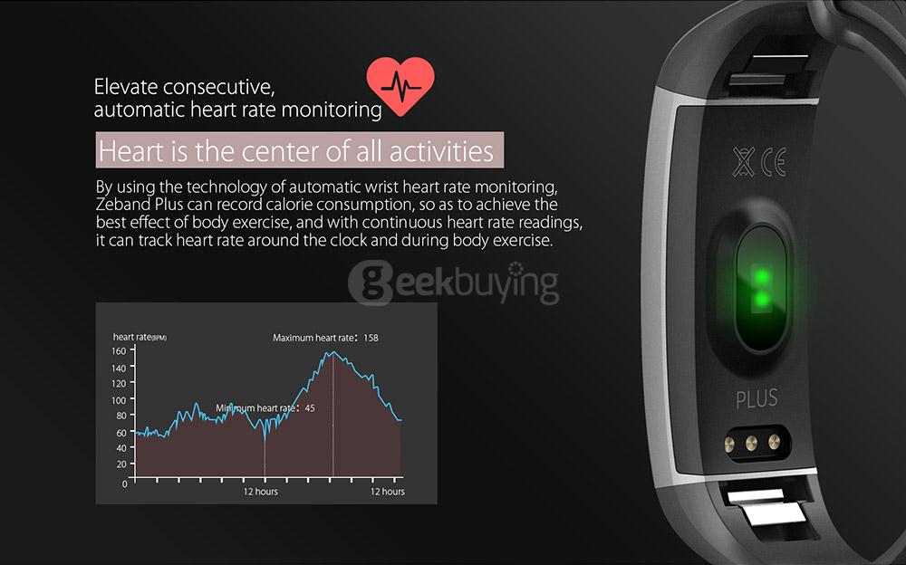 Zeblaze Zeband Plus Smart Bracelet Dynamic Heart Rate Monitor IP67 Water Resistant Swimming Mode Pedometer Sleep Tracker Compatible with iOS/Android - Black