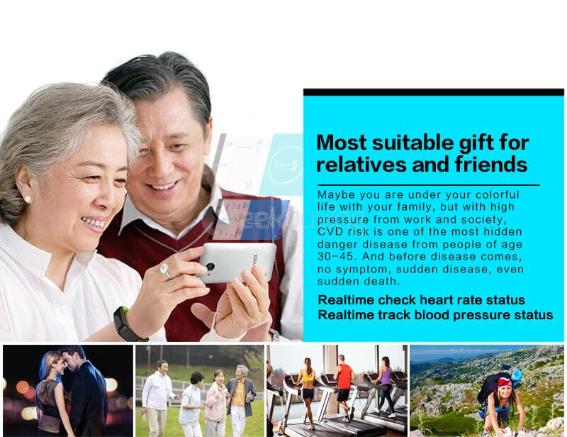 P1 Bluetooth Smartband Pedometer Blood Pressure Heart Rate Monitor Call Reminder Compatible with Android/IOS - Black