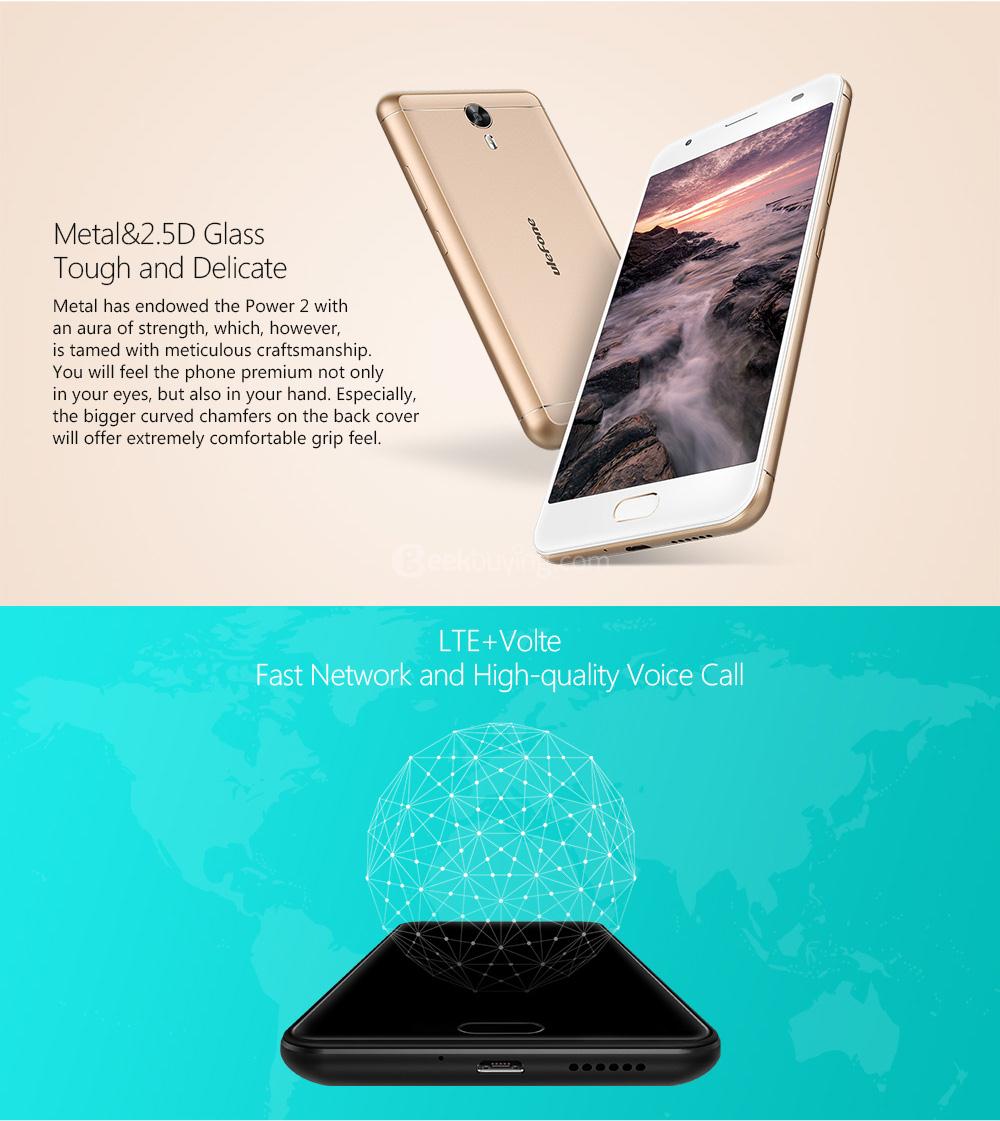 [HK Stock]Ulefone Power 2 5.5 Inch FHD Screen 4GB RAM 64GB ROM 13MP Cam MT6750T Octa Core 4G LTE Android 7.0 Smartphone Touch ID 6050mah Big Battery VoLTE - Black