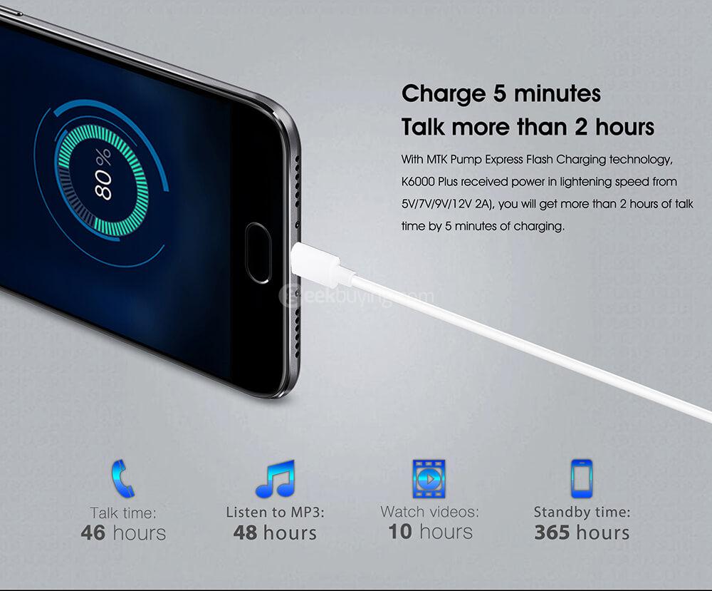 [HK Stock]OUKITEL K6000 PLUS 5.5 Inch FHD 2.5D Asahi Glass Screen 4GB RAM 64GB ROM 16MP Cam MT6750T Octa Core 4G LTE Android 7.0 Smartphone Touch ID 6080mAh Big Battery HiFi - Gold