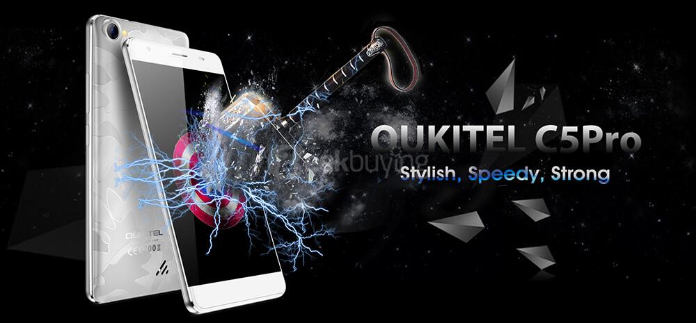 [HK Stock]OUKITEL C5 Pro 5.0 Inch HD Screen 2GB RAM 16GB ROM 5.0MP Cam MT6737 Quad core Android 6.0 4G LTE Smartphone 2000mAh Quick Gestures - Black
