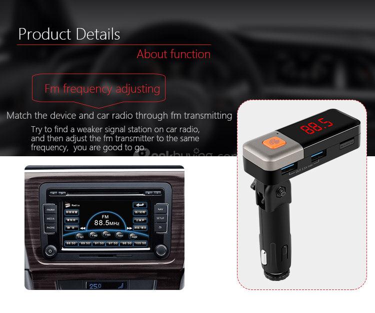 BC11 Dual USB Car Charger Wireless Bluetooth Connection MP3 Player Voltage Detection LED Display - Black + Silver