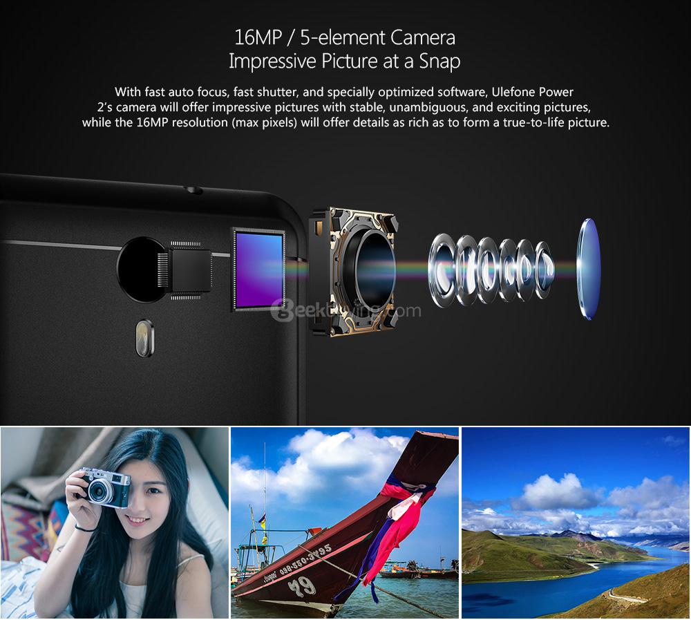 [HK Stock]Ulefone Power 2 5.5 Inch FHD Screen 4GB RAM 64GB ROM 13MP Cam MT6750T Octa Core 4G LTE Android 7.0 Smartphone Touch ID 6050mah Big Battery VoLTE - Black