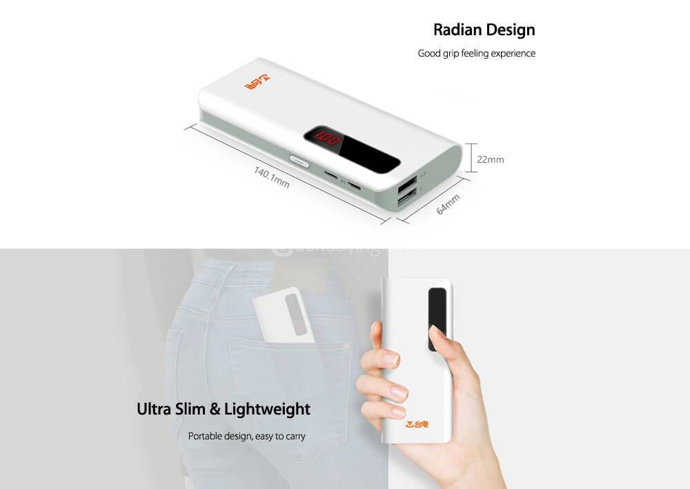 Original Teclast T100CE 10000mAh Power Bank 8 Pin and Micro USB Dual Input Intelligent Digital Display for Smart Phone - White