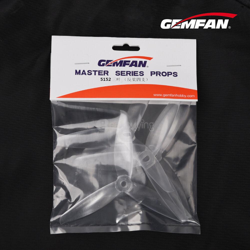 Gemfan 5152 5.1 X 5.2 3-Blade Propeller 5.0mm Mounting Hole for Racing Quadcopter (2CW & 2CCW) - Transparent