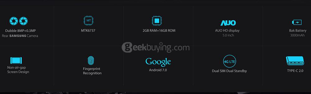 [HK Stock]Blackview A9 Pro 5.0 Inch HD Screen 2GB RAM 16GB ROM 8.0MP Cam MTK6737 Quad Core Android 7.0 4G Smartphone Fingerprint ID Dual Rear Camera - Blue