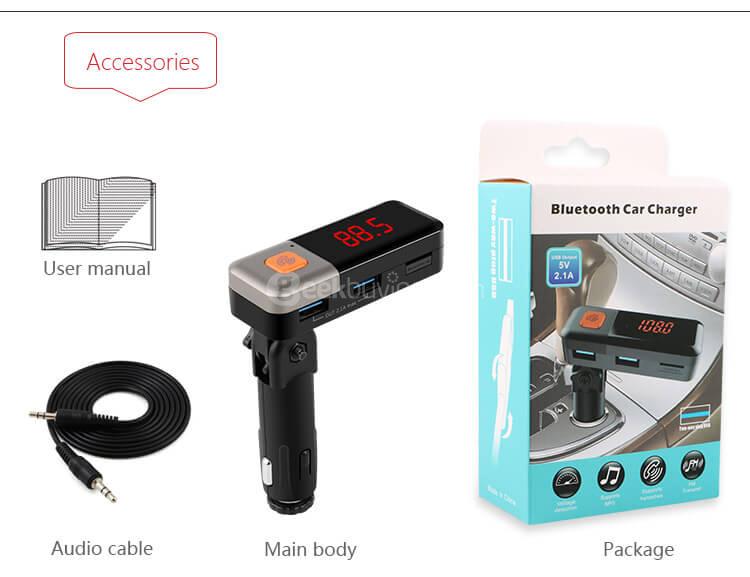 BC11 Dual USB Car Charger Wireless Bluetooth Connection MP3 Player Voltage Detection LED Display - Black + Silver