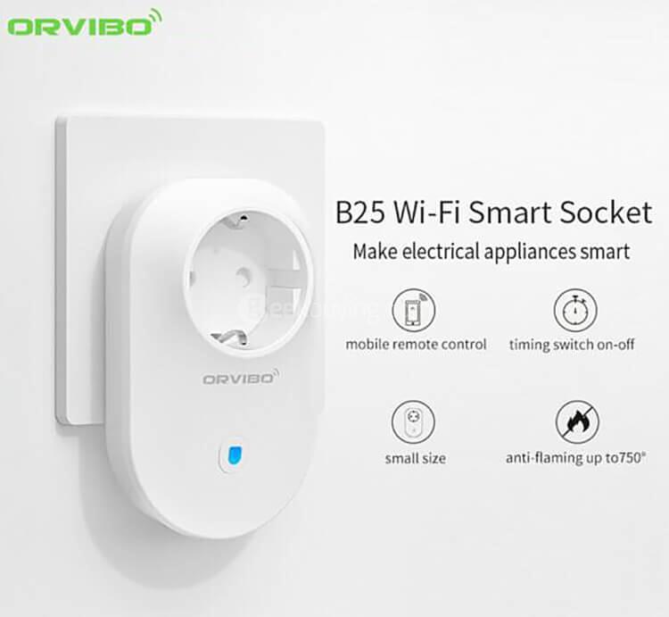 Orvibo B25EU Wifi Smart Plug Works with Amazon Alexa Control Devices from Anywhere Wireless Switch with APP -White