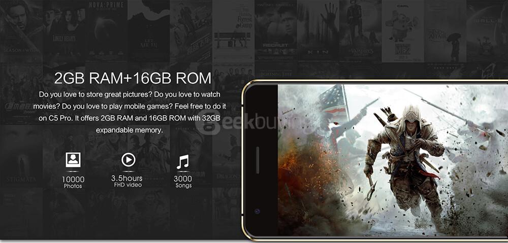 [HK Stock]OUKITEL C5 Pro 5.0 Inch HD Screen 2GB RAM 16GB ROM 5.0MP Cam MT6737 Quad core Android 6.0 4G LTE Smartphone 2000mAh Quick Gestures - Black