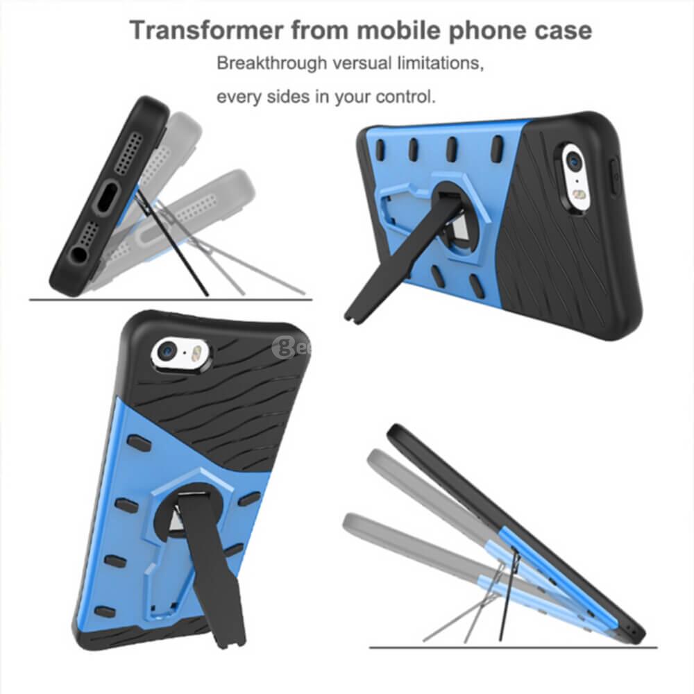 Armour Series Protective Phone Case 360 Degree Rotating Bracket Stand Cover Screen Protector For iPhone5/5S/5SE  - Black