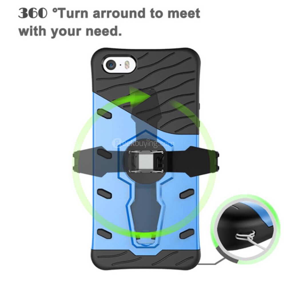 Armour Series Protective Phone Case 360 Degree Rotating Bracket Stand Cover Screen Protector For iPhone5/5S/5SE  - Black